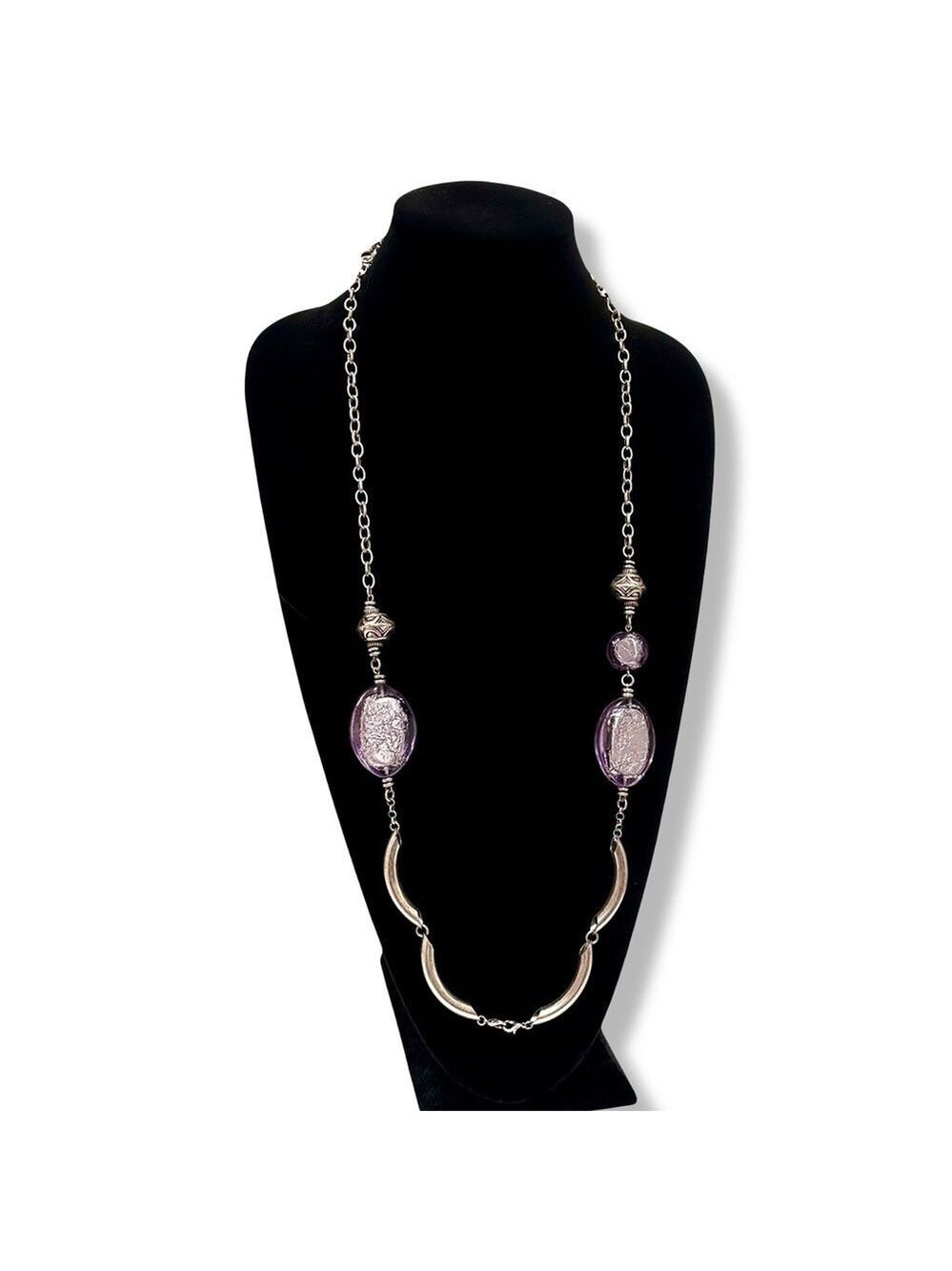 PREMIER DESIGNS Convertible Statement Necklace w Purple Faux Stones NEW - Picture 4 of 8